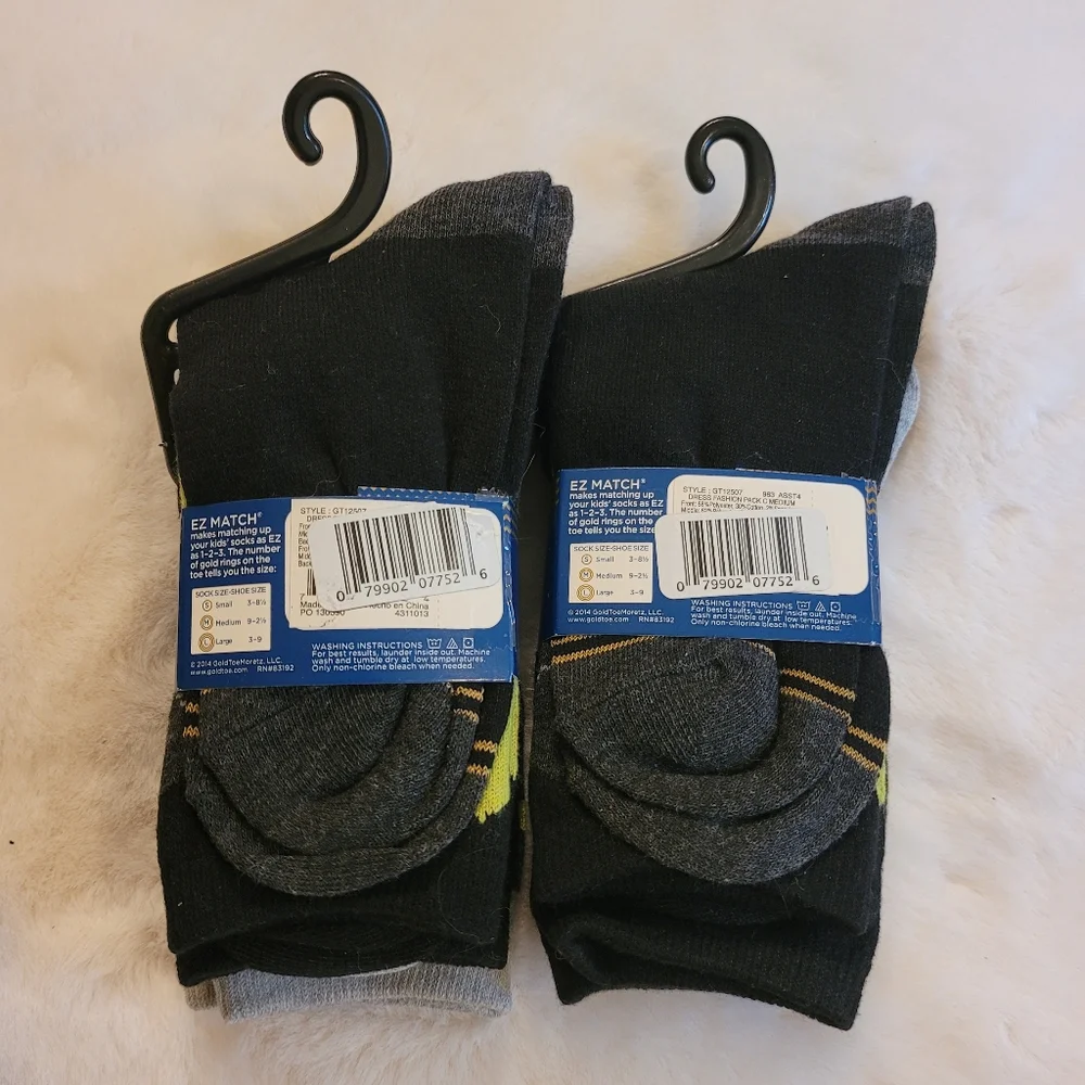 Gold Toe Youth EZ Match Dress Fashion Socks 6 Pair New With Tag Size Medium